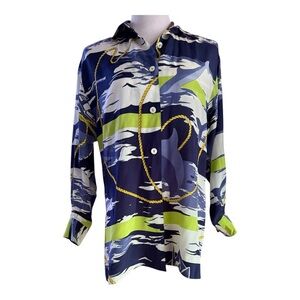 "Max Mara Silk Blouse, Unique Navy Print – Luxury Piece"